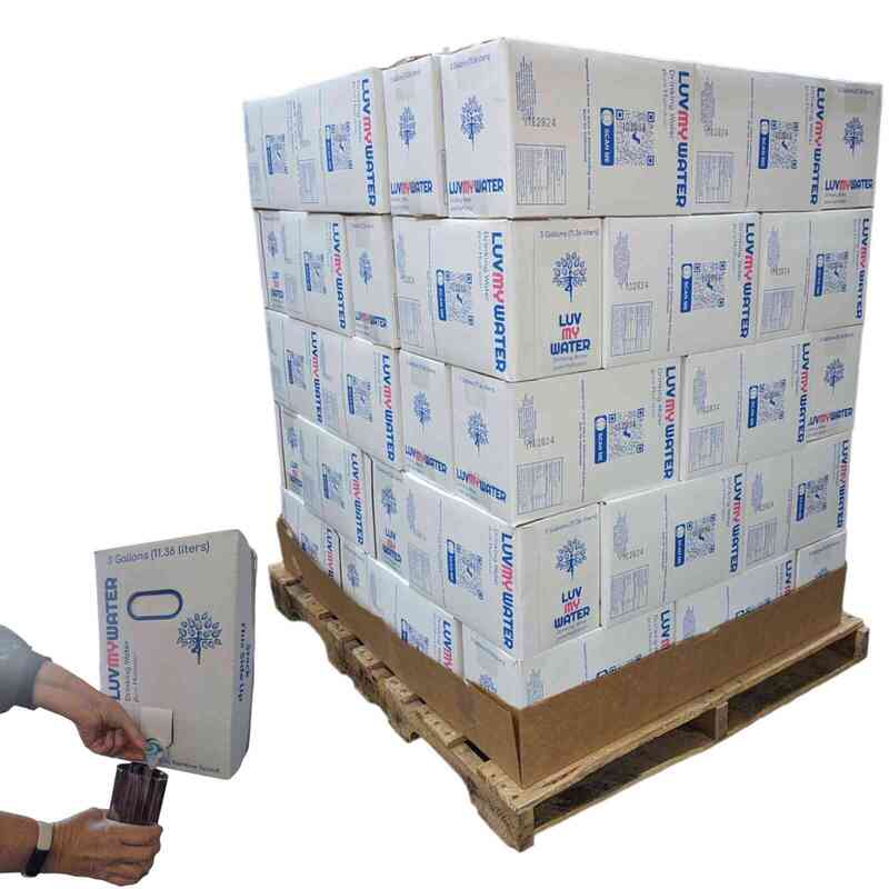 pallet of LuvMYwater 3 gallon box water